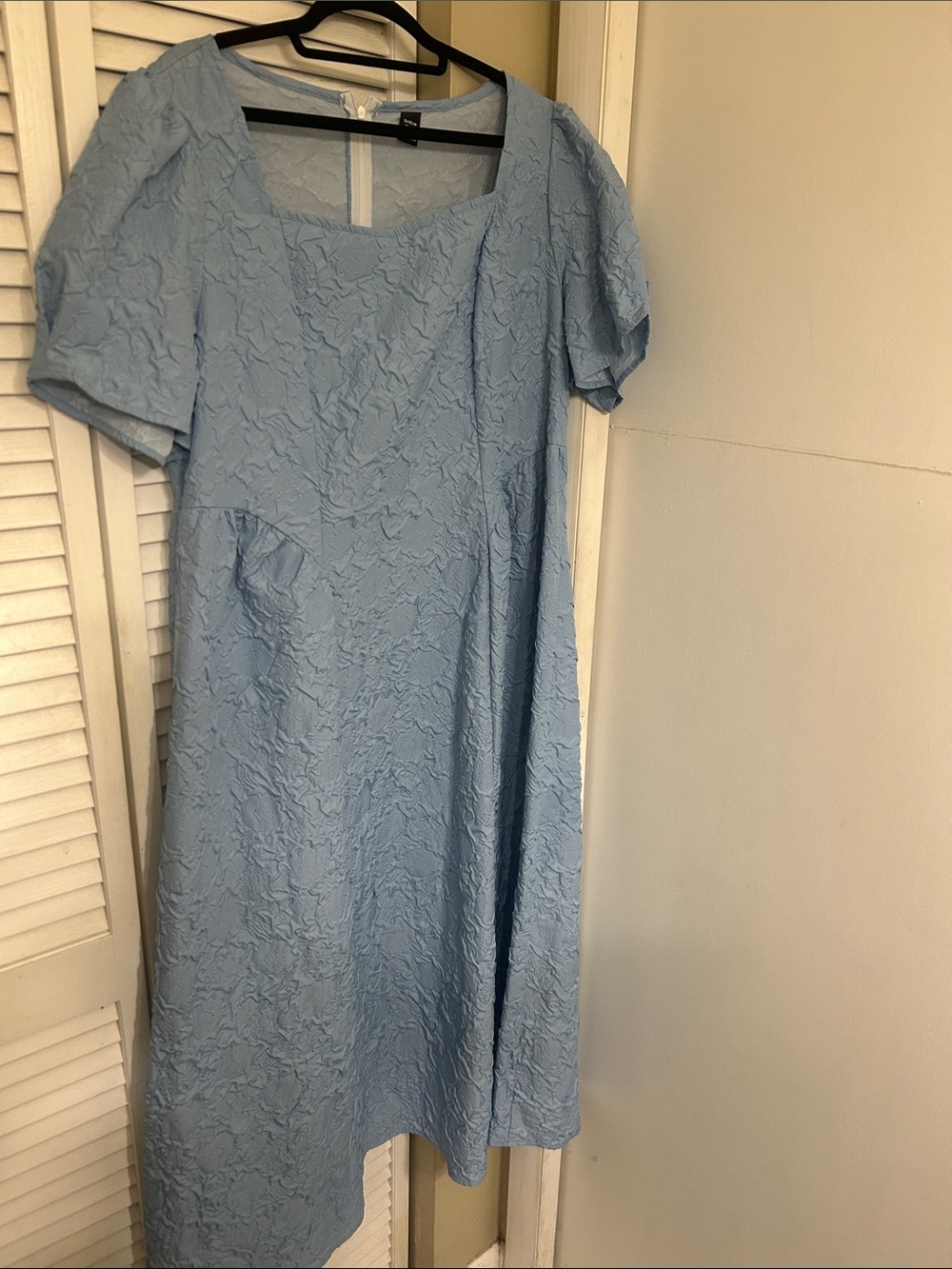 SHEIN Light Blue Textured Midi Dress with Square Neck